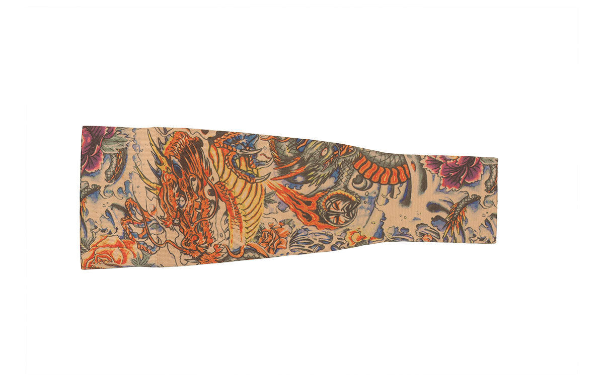 Lotus Dragon Tattoo Gradient Compression Arm Sleeve