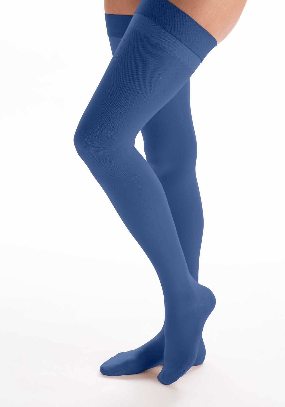 Blue knee-high socks on a white background