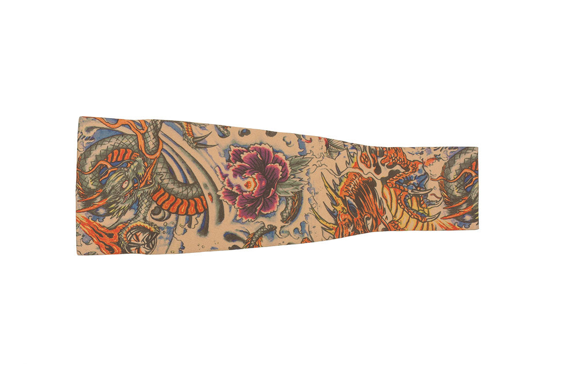 Lotus Dragon Tattoo Gradient Compression Arm Sleeve