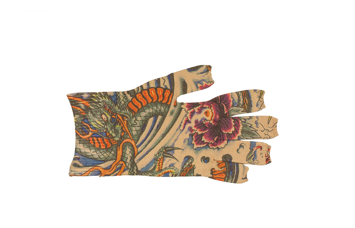 Lotus Dragon Tattoo Gradient Compression Glove